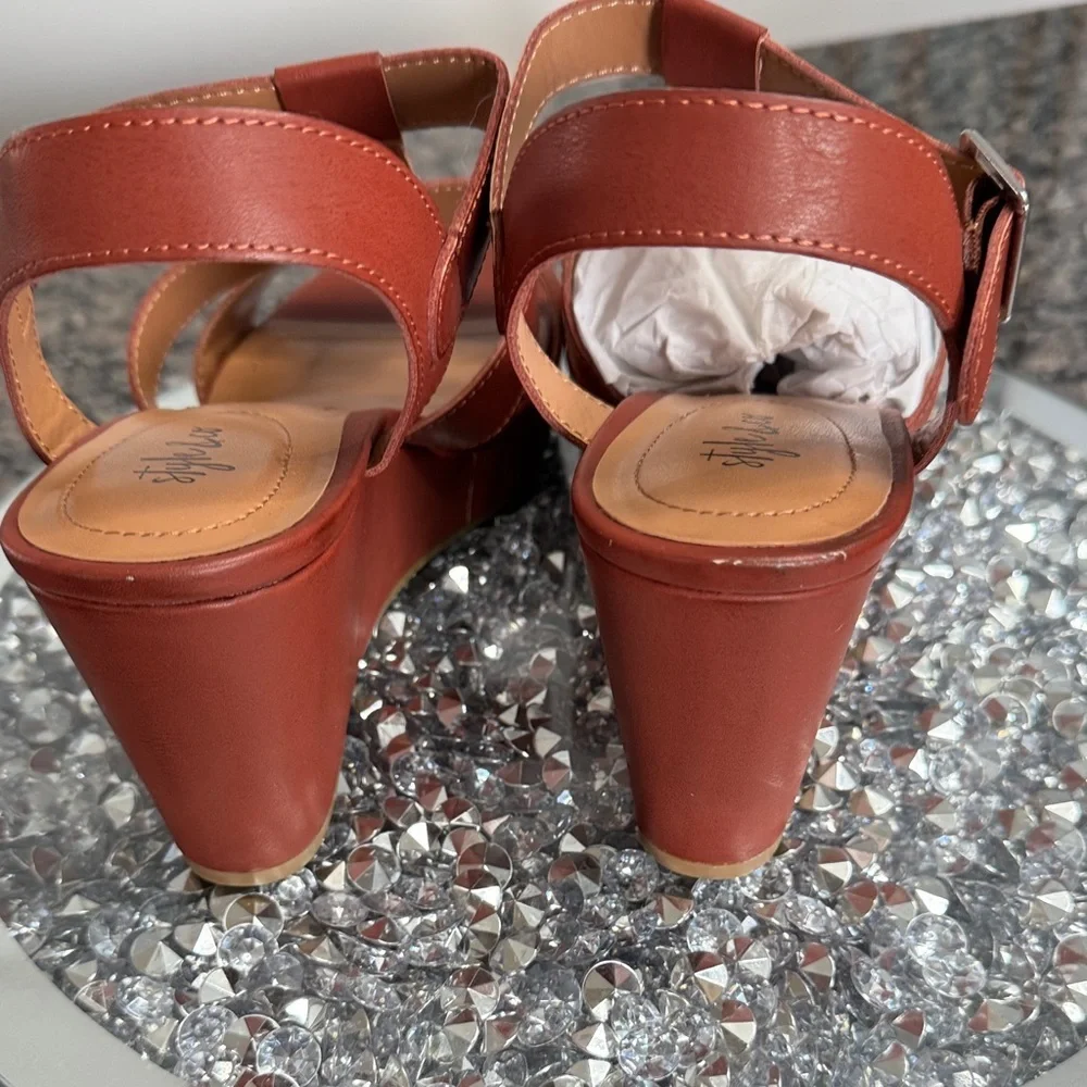 Style & Co. Deep Camel Wedge open toe strappy Sandals NEW 10